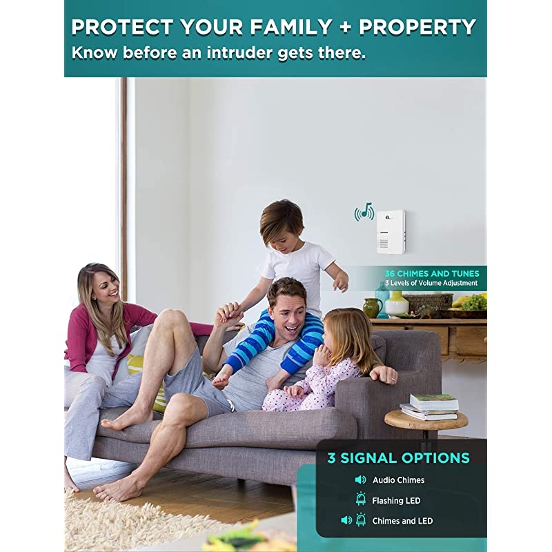 Driveway Alarm  Motion Sensor 1000ft Operating Range 36 Melodies Home Security Alert System with 1 Plugin Receiver and 2 Weatherproof PIR Motion Detector Protect IndoorOutdoor Property