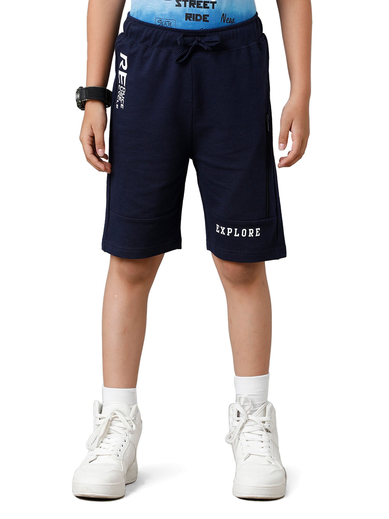 Under Fourteen Only Boys Navy Solid Shorts