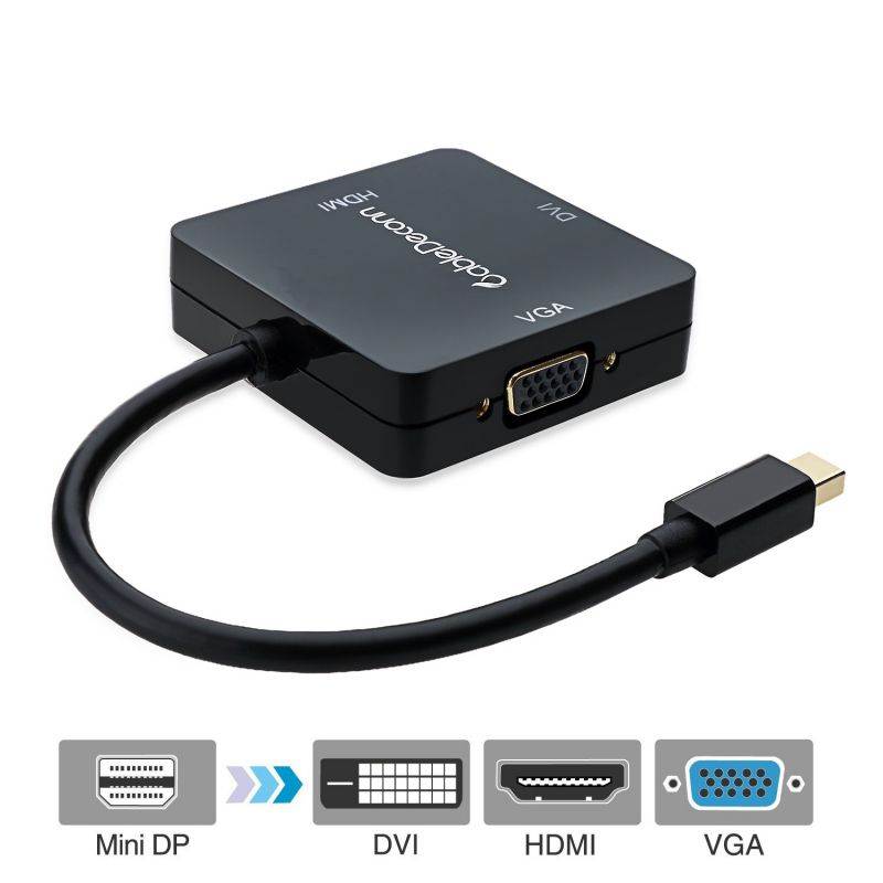 CableDeconn Mini Display Port DP (Thunderbolt Port Compatible) to DVI VGA HDMI TV AV HDTV Adapter cable 3 in1 for Mac Book