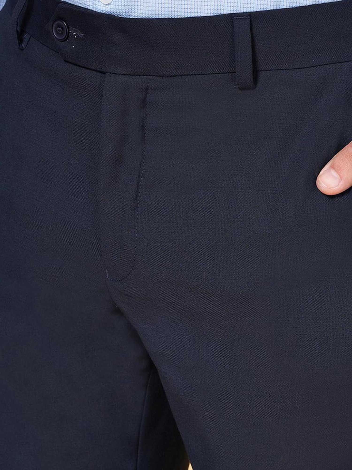 Peregrine by Pantaloons Navy Slim Fit Self Pattern Trousers