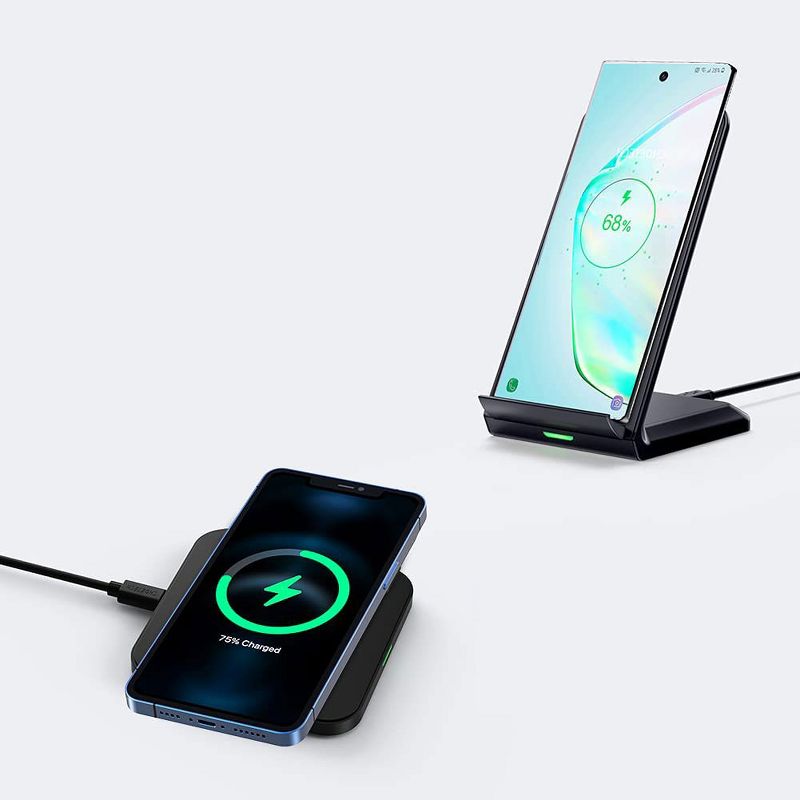 Choetech Wireless Charger 2 Pack BUNDLE Qi-Certified 10W Max Fast Wireless Charging Stand with Bonus Charging Pad compatible with iPhone, Samsung, Google, LG, and More - T524S - Black