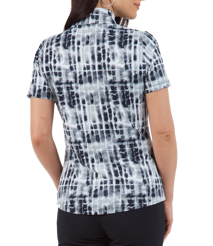 IBKUL Rue Print Short Sleeve Mock Neck Active Top