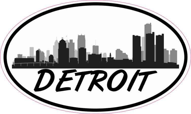 StickerTalk Oval Detroit Skyline Vinyl Sticker, 5 inches by 3 inches