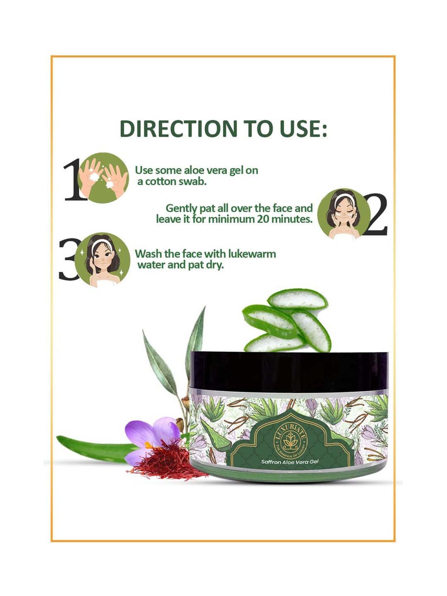 Luxuriate Natural Organic Aloe Vera Saffron Strands Gel - 100 gm