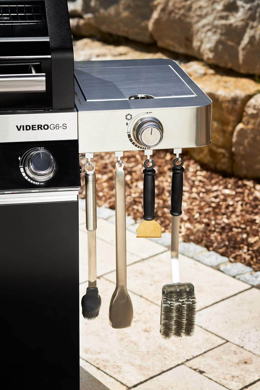 Rosle 25393 Universalschaber Scrap X Barbecue Scraper with Two-Sided Blade, Black/Brass Colour