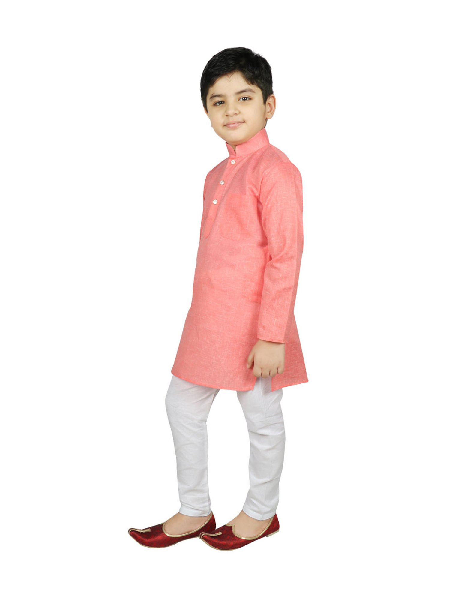SG Yuvraj Kids Pink & White Solid Kurta with Churidars