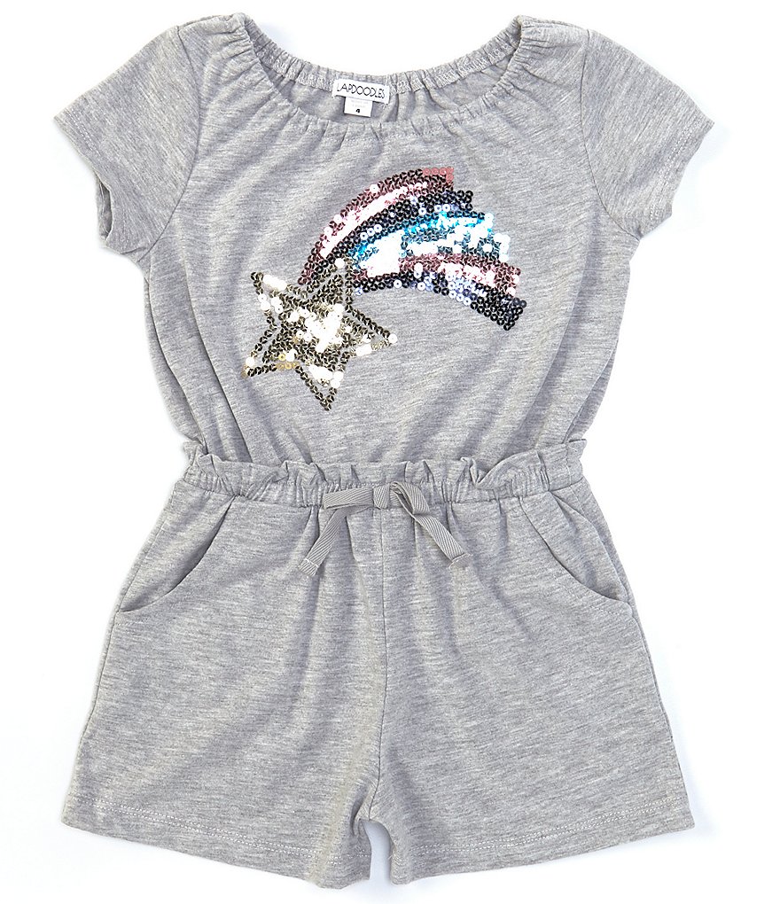 Flapdoodles Little Girls 2T-6X Short-Sleeve Shooting Star Paperbag-Waist Romper