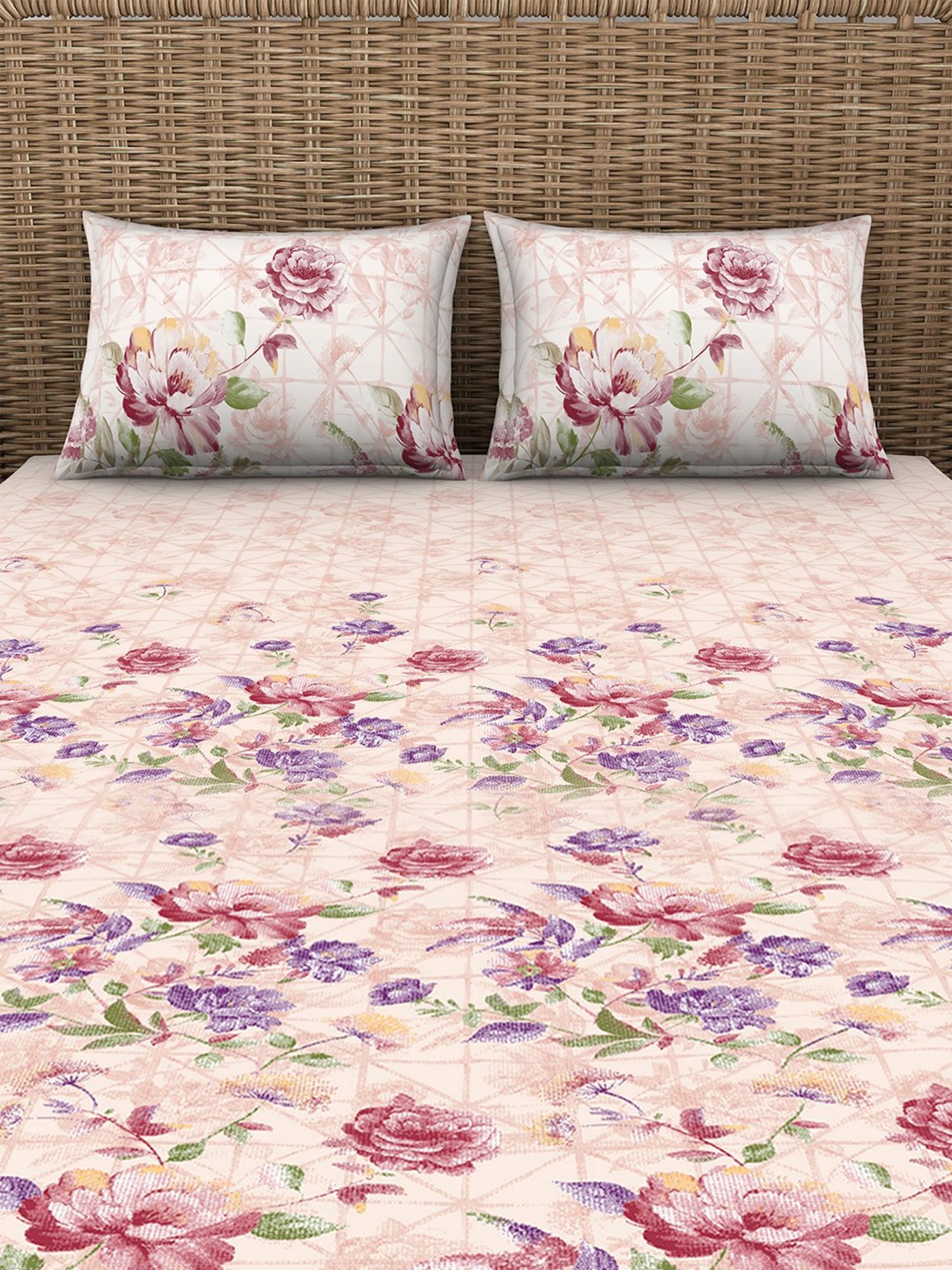 Spaces Printed Orange 144 TC Cotton Double Bedsheet with 2 Pillow Covers