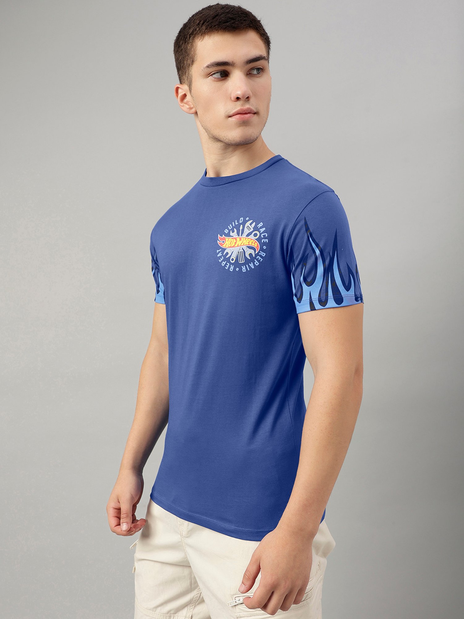 Free Authority Charcoal & Blue Regular Fit Hot Wheels Print T-Shirt - Pack of 2