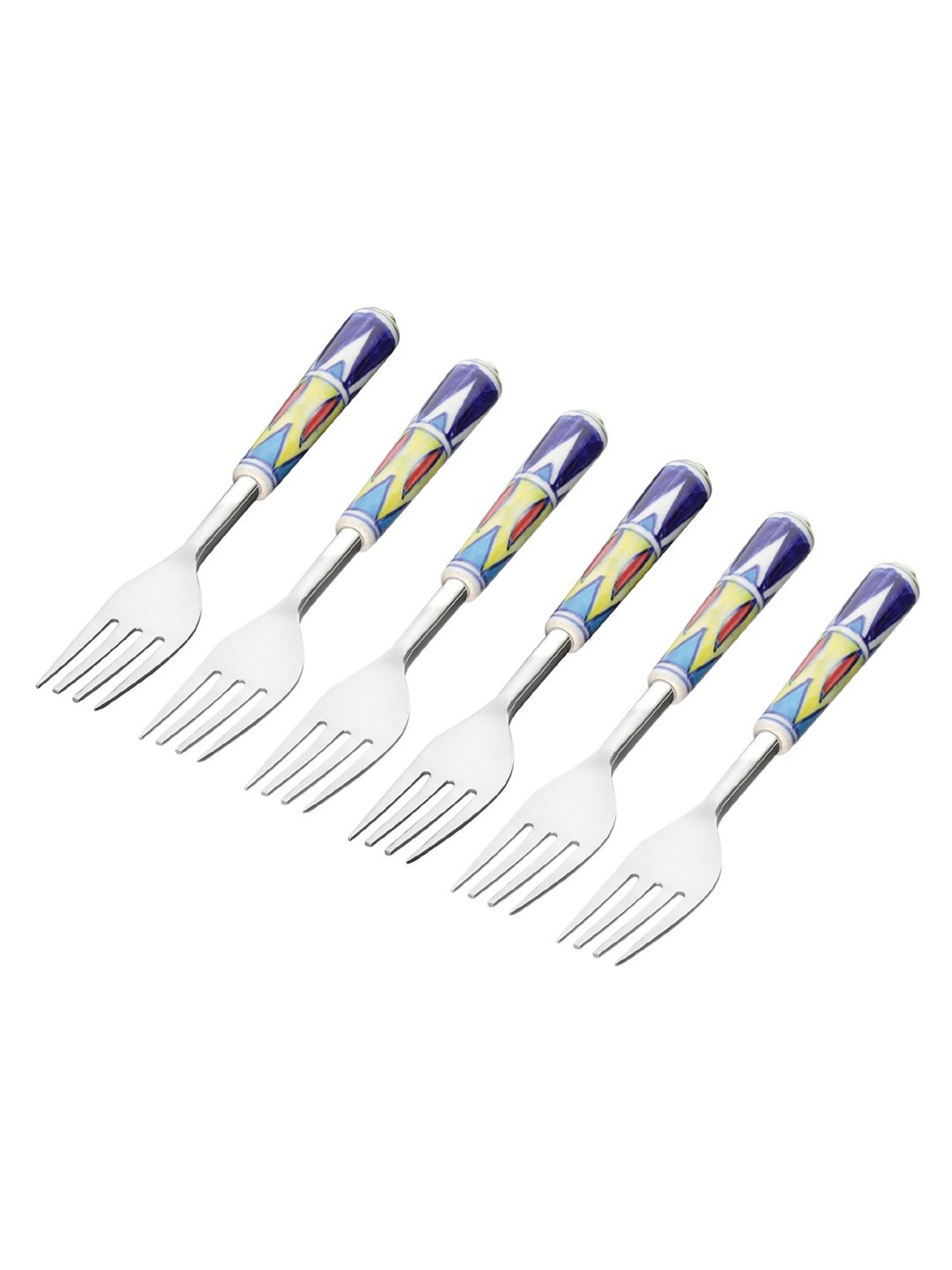 VarEesha Blue Steel and Ceramic Handle Forks - Set of 6