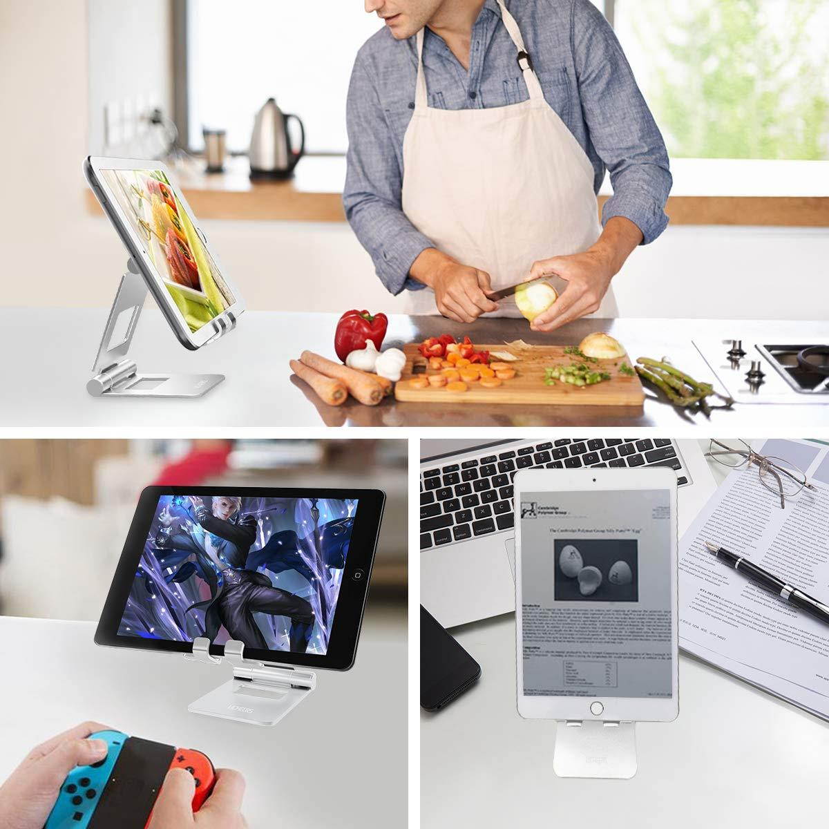 LICHEERS Aluminum Alloy Stand 270 Degree 2-axis Adjustable Foldable Holder Dock for 4-13 inch Cell Phones and Tablets