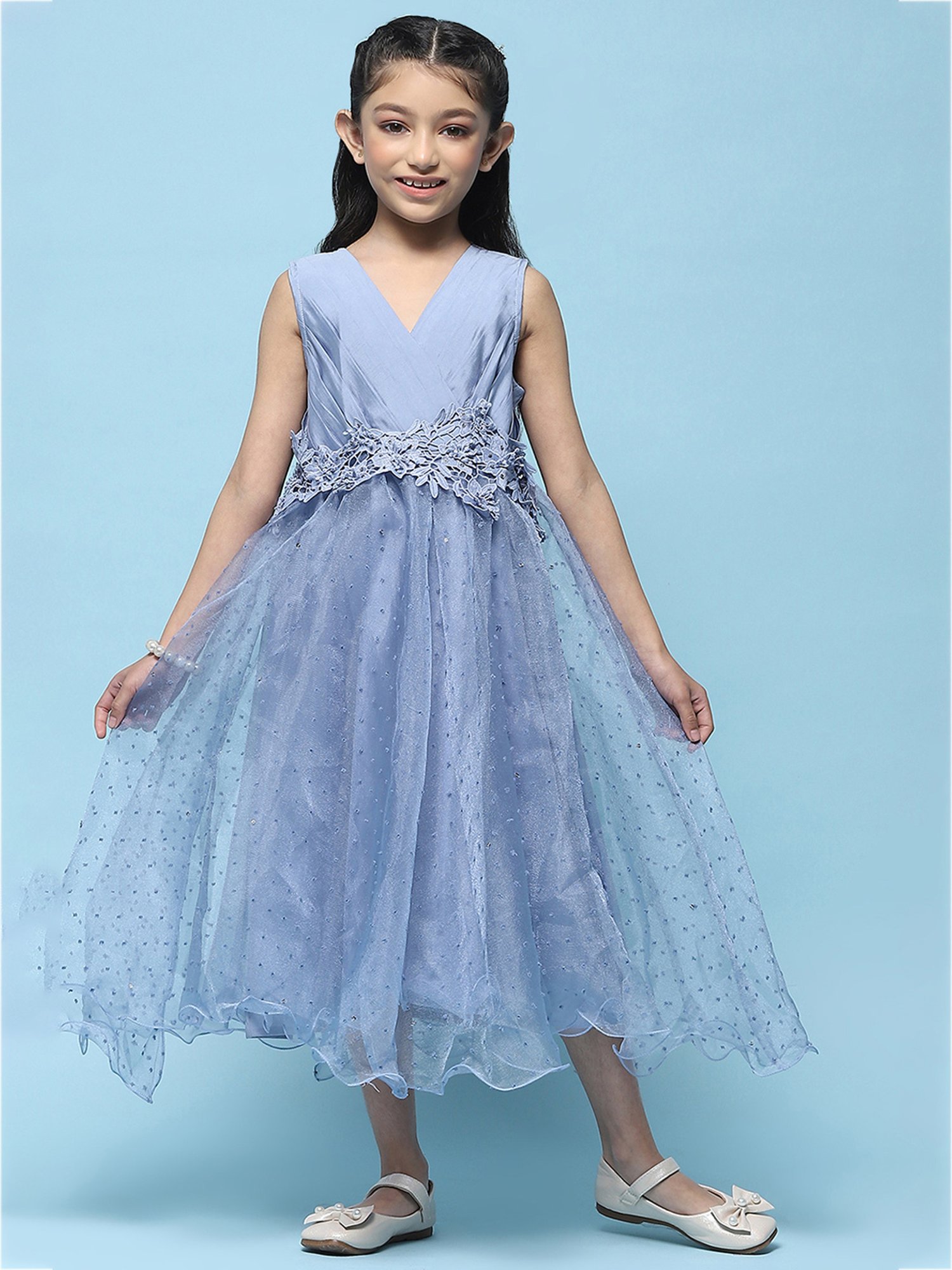 BIBA Girls Blue Solid Dress