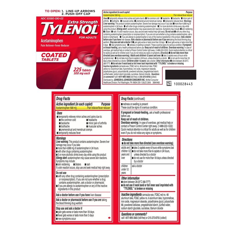 Tylenol Extra Strength Coated Tablets - Acetaminophen - 225ct