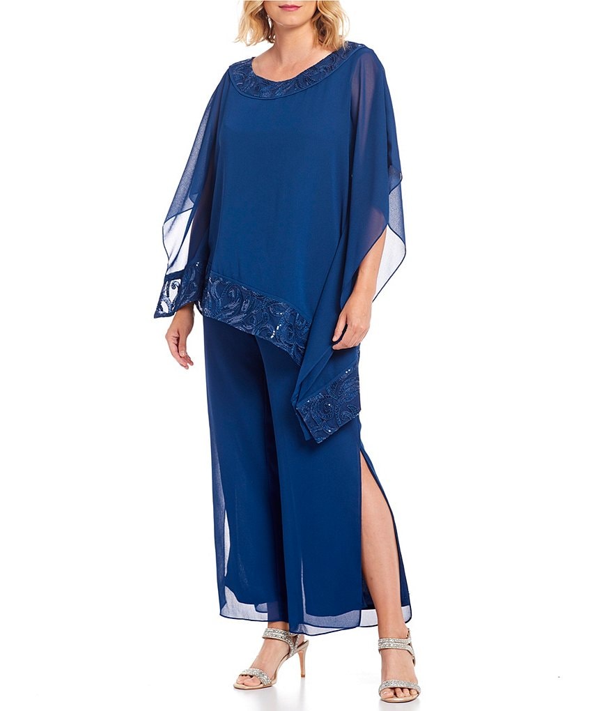 Le Bos Embroidered Trim Two Piece Georgette Pant Set