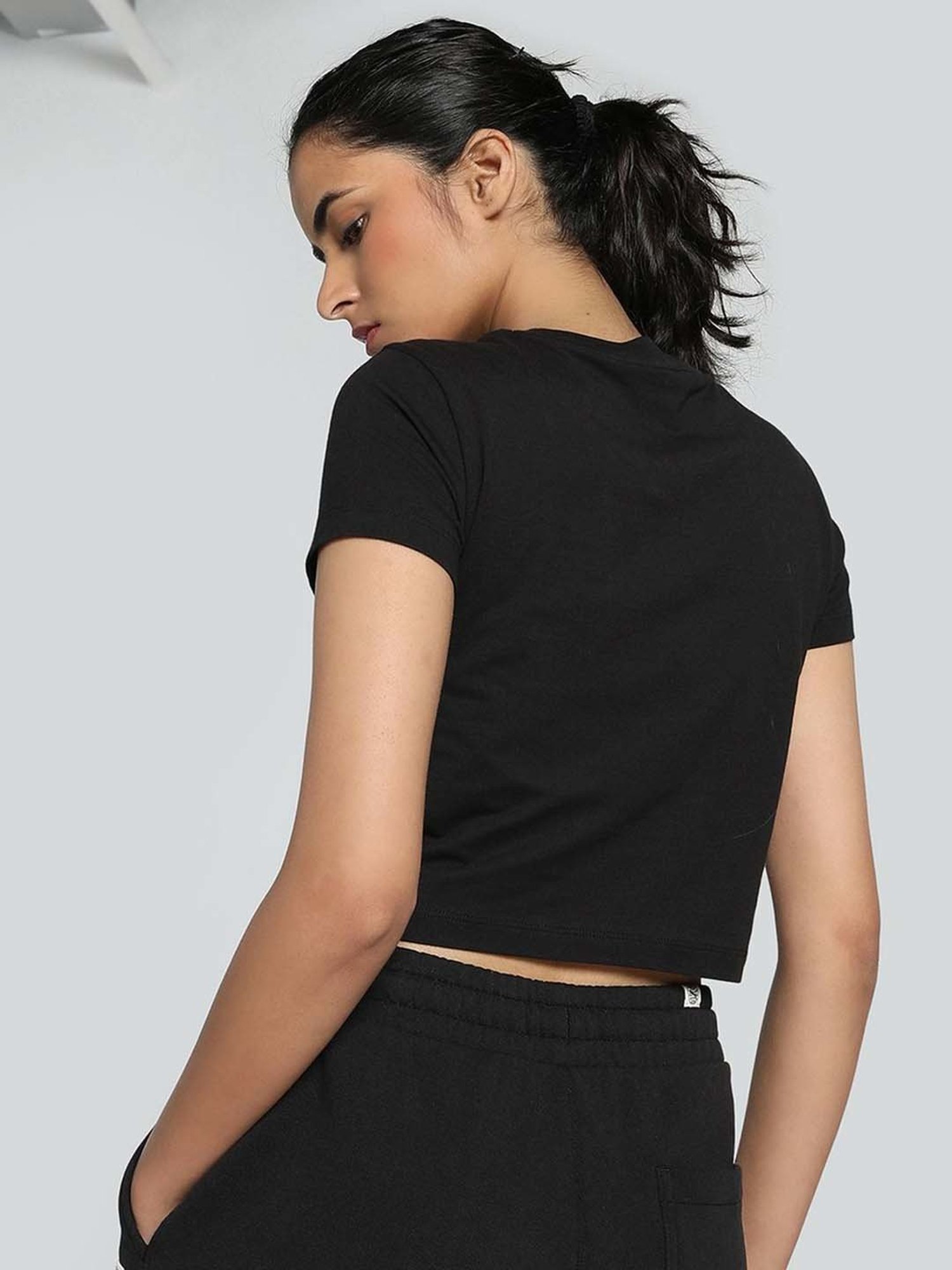 Puma Black Cotton Printed Crop Top