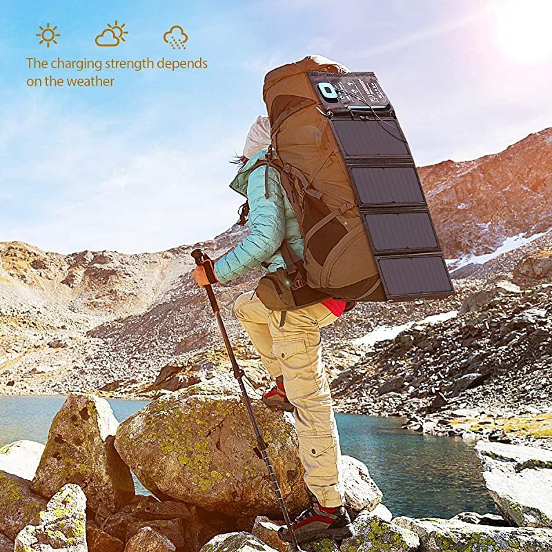 28W Solar Charger with Digital Ammeter 2USB5V4A Max Overall Portable Waterproof Solar Panels Phone Charger Compatible with iPhone 11XsXRX8 iPad Samsung Galaxy LG Google Pixel etc