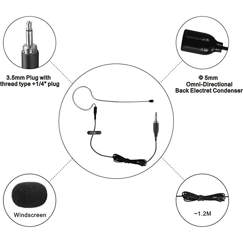 Single Earhook Headworn Omni-Directional Headset Microphone (for 3.5mm Plug with Thread Type +1/4" Plug Black)
