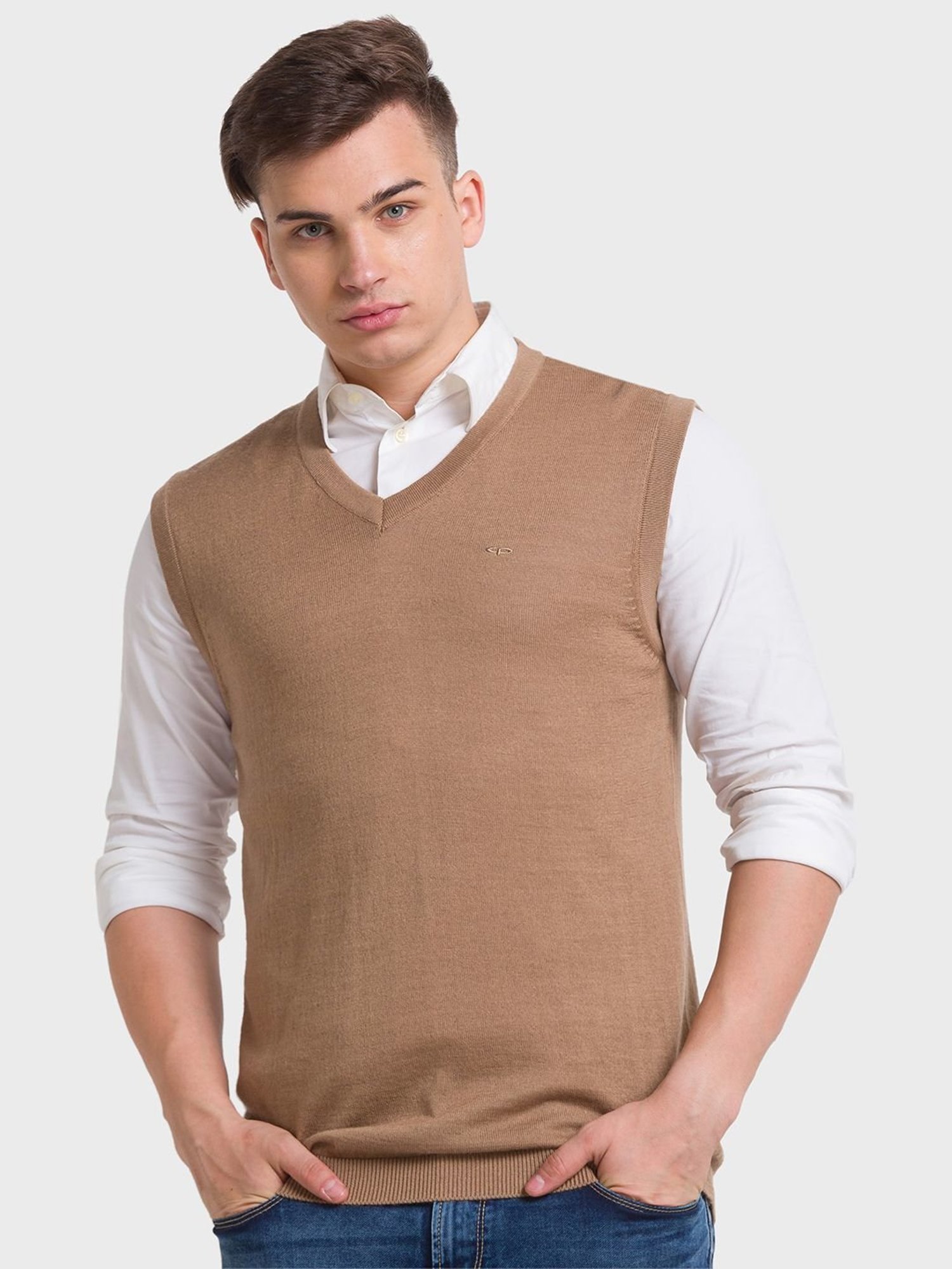 ColorPlus Brown Regular Fit Sweaters