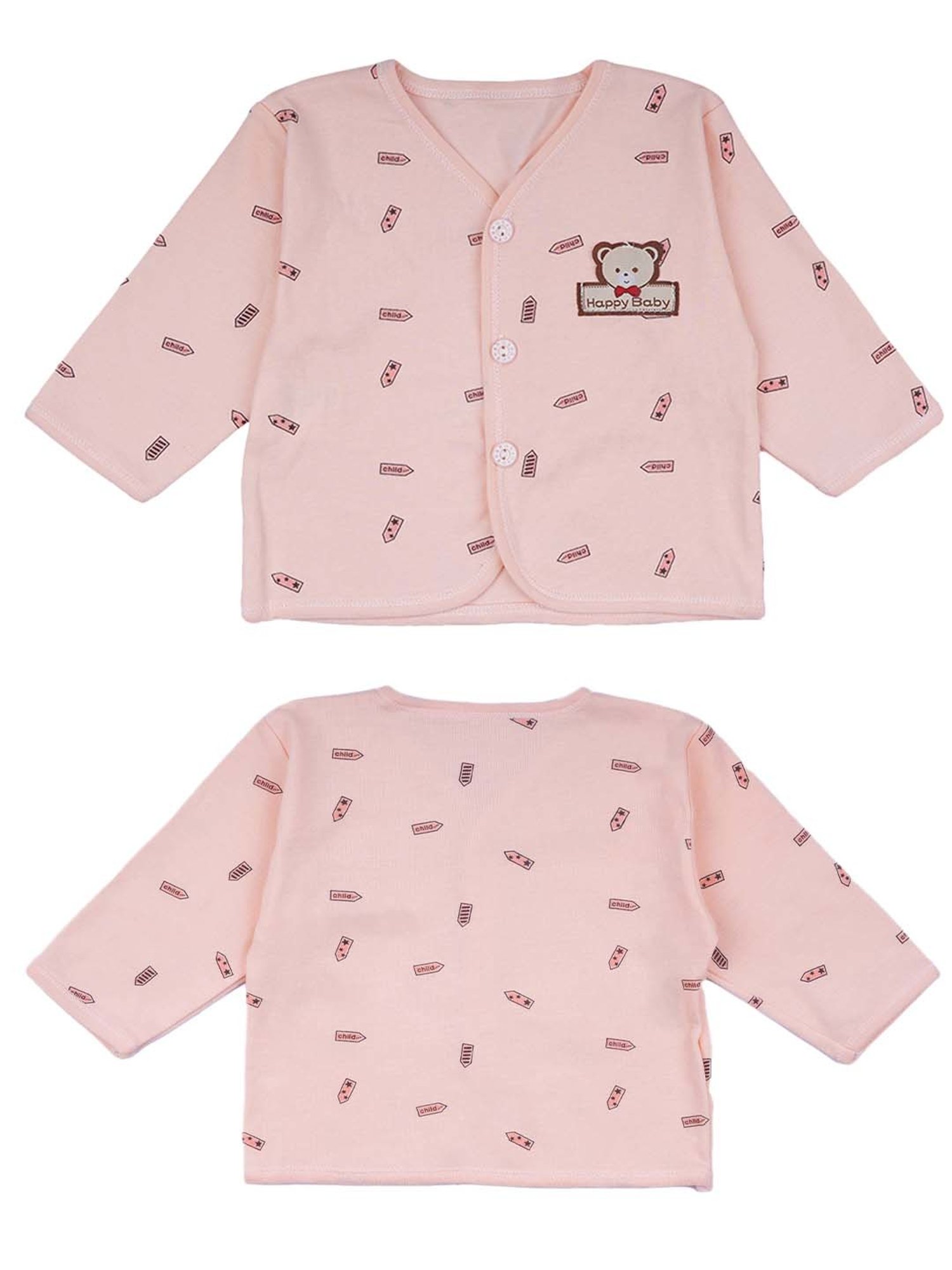 Baby Moo Kids Peach Printed Full Sleeves T-Shirt Set