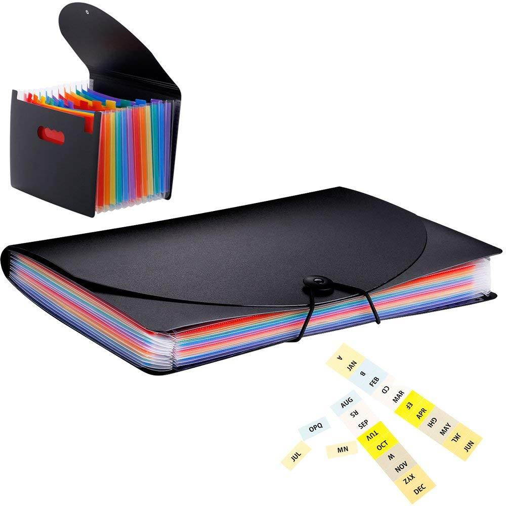 A4 Expanding File Folders with 13 Pockets lid, Letter Size Portable Accordion Expandable File Organizer, Flap and Cord Closure, Briefcase Business