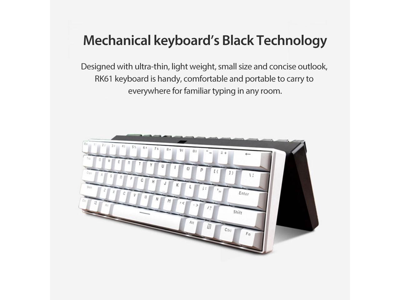 Royal Kludge RK61 Mechanical Bluetooth 3.0 Wired/Wireless 61 Keys Multi-Device RGB Backlit Gaming/Office Keyboard for iOS, Android, Windows and Mac with Rechargeable Battery, Blue Switch - White