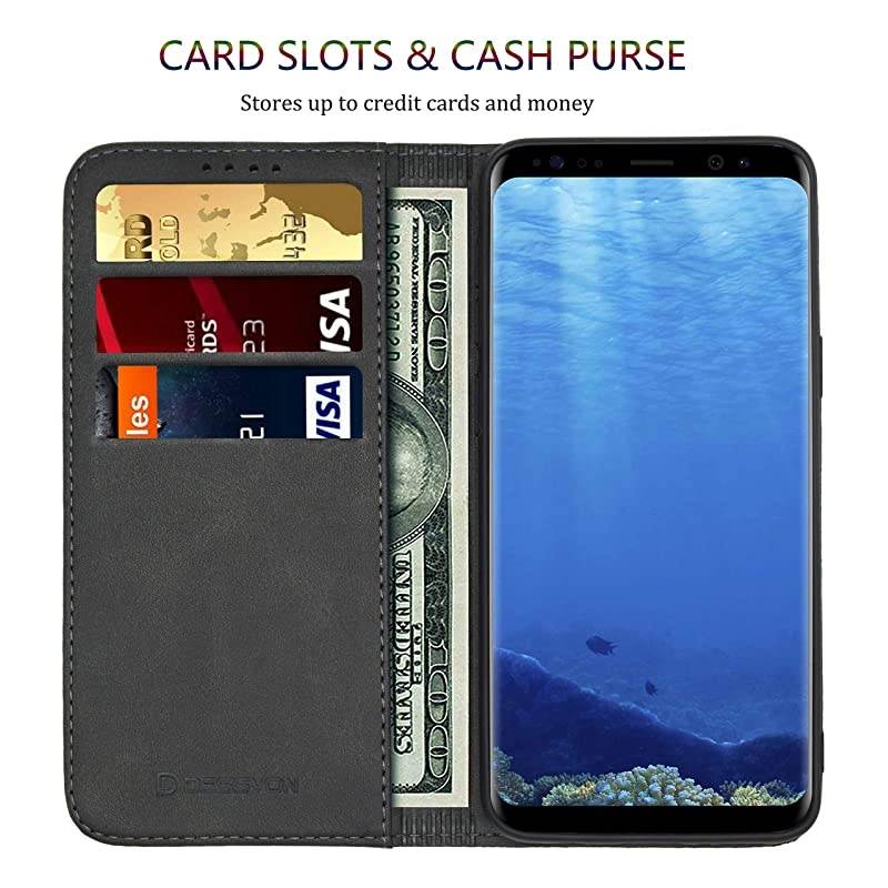Phone Case Cover for Samsung Galaxy S8 Galaxy S8 Flip Protective Case Black for Men Women  Strong Magnetic No Buckle Samsung Galaxy S8 Leather Wallet Case with Card Holder Kickstand
