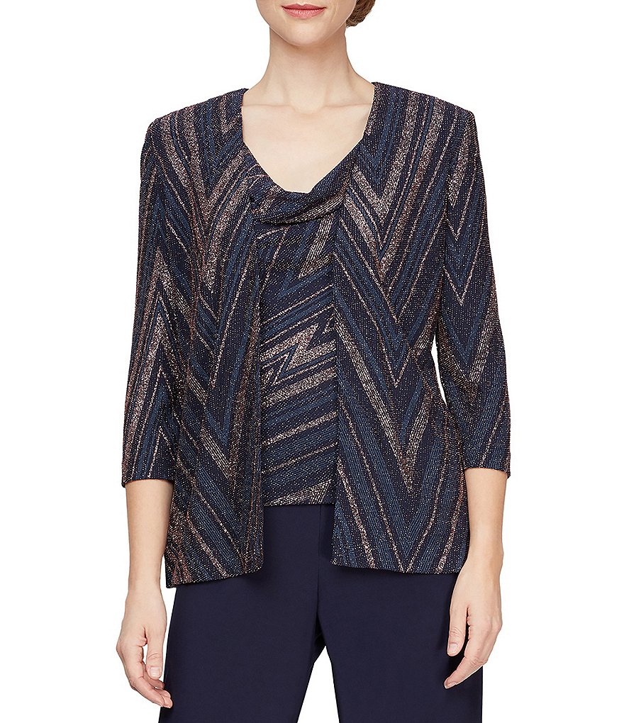 Alex Evenings Cowl Neck Metallic Knit 2-Piece Twinset