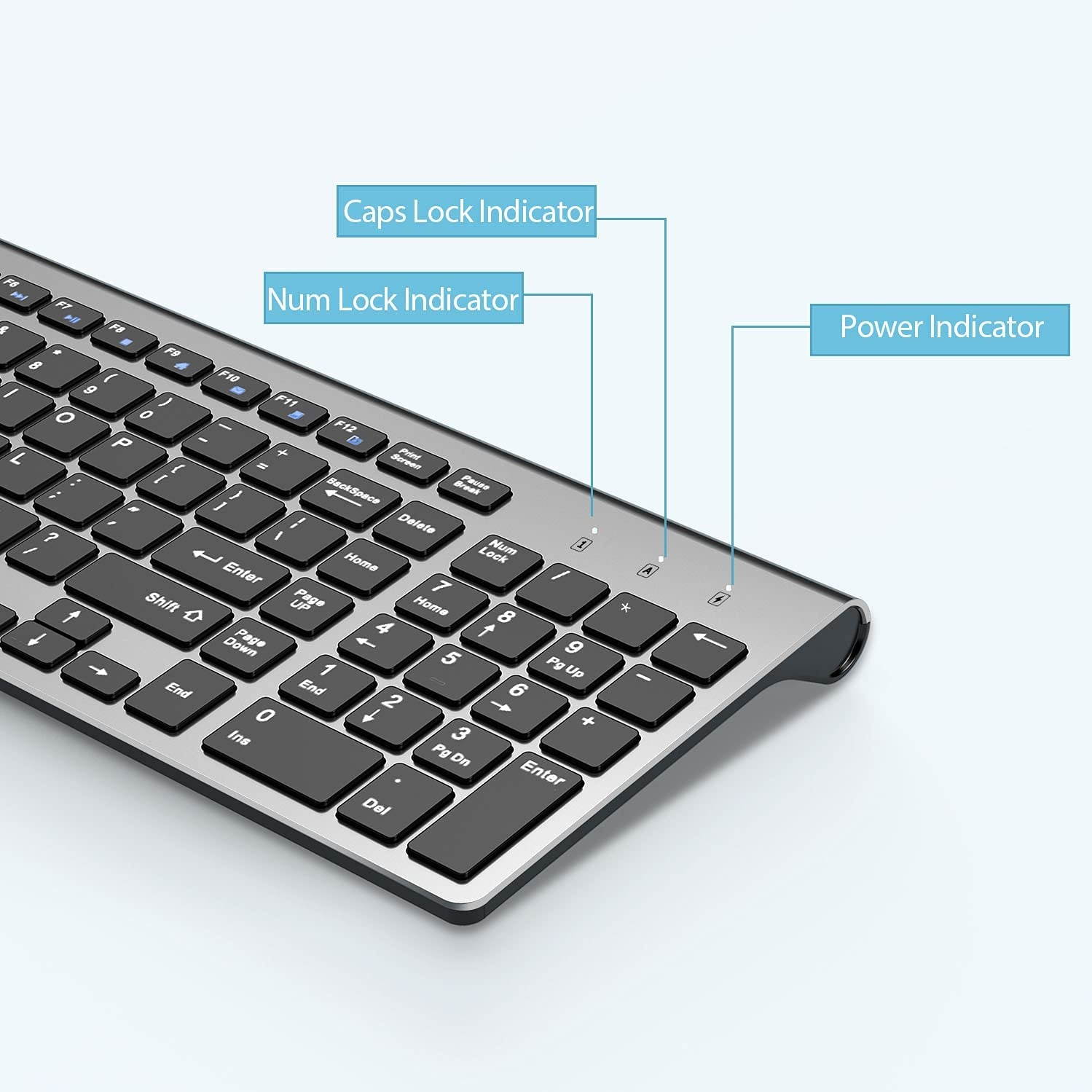 Wireless Keyboard J JOYACCESS 2.4G Slim and Compact Wireless Keyboard (Black and Grey)