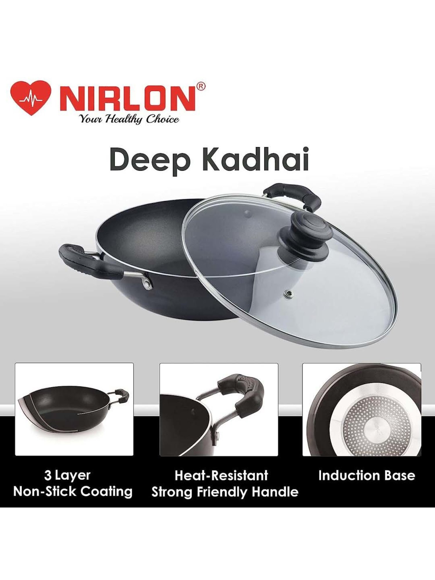 ALLO Silver Stainless Steel Induction Friendly Triply Kadhai (3 L)