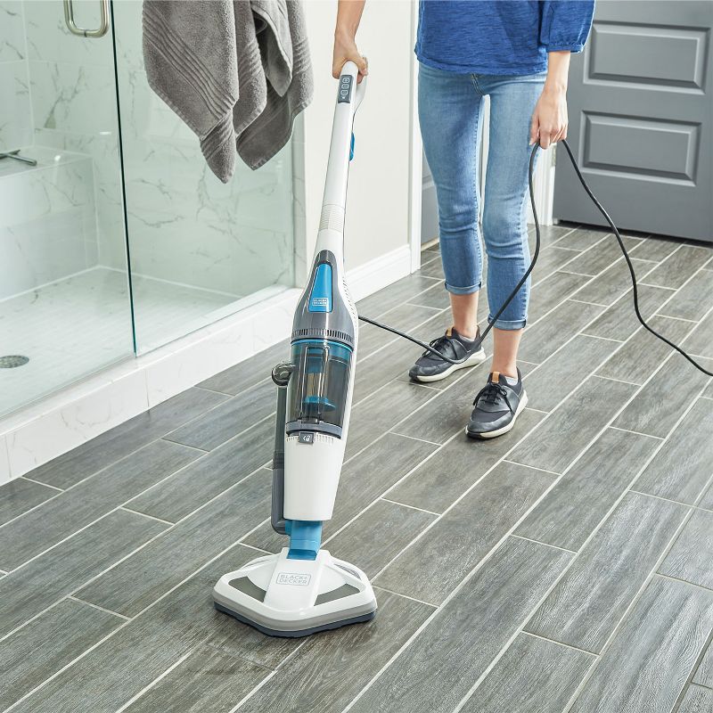 Black and Decker Washable HEPA Filter Corded Dual Steam Mop and Upright Vacuum Carpet Floor Cleaner Combination Duo, White