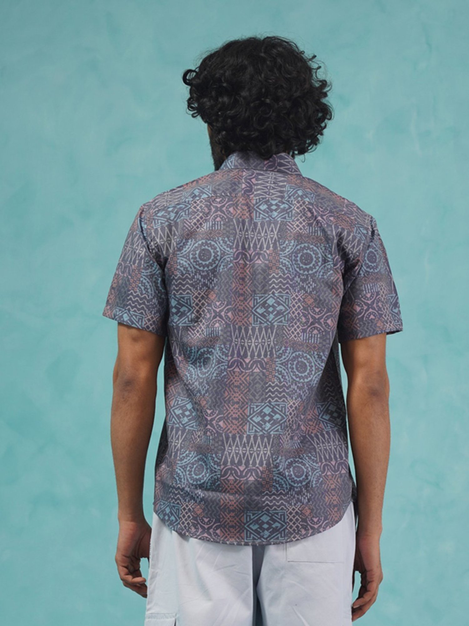 Indian Needle Grey Cotton Regular Fit Printed Shirt