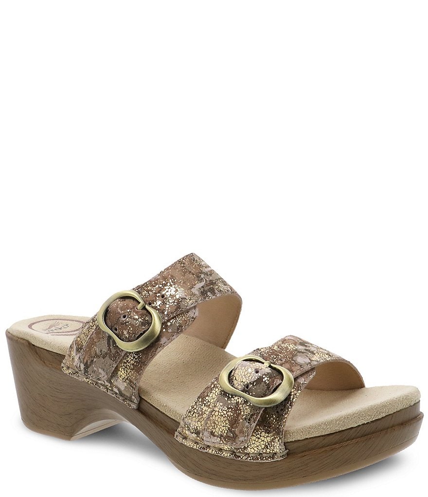 Dansko Sophie Printed Metallic Leather Slide Sandals