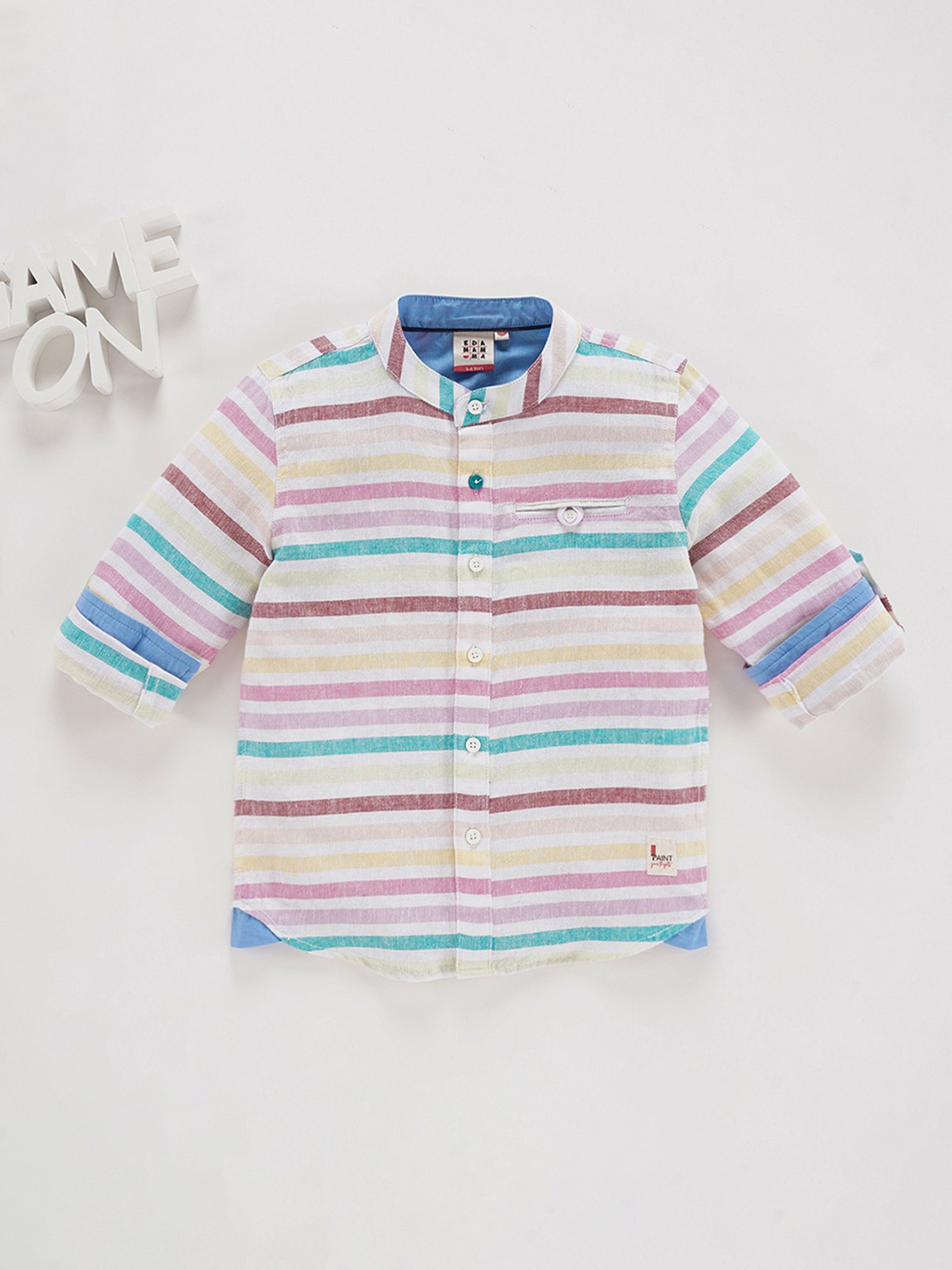 Ed-a-Mamma Kids White Striped Full Sleeves Shirt
