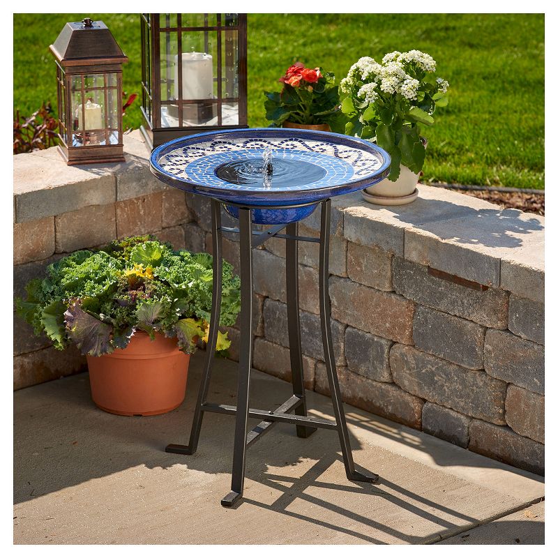 Smart Living 28.75" Mosaic Ceramic Solar Birdbath with Metal Stand