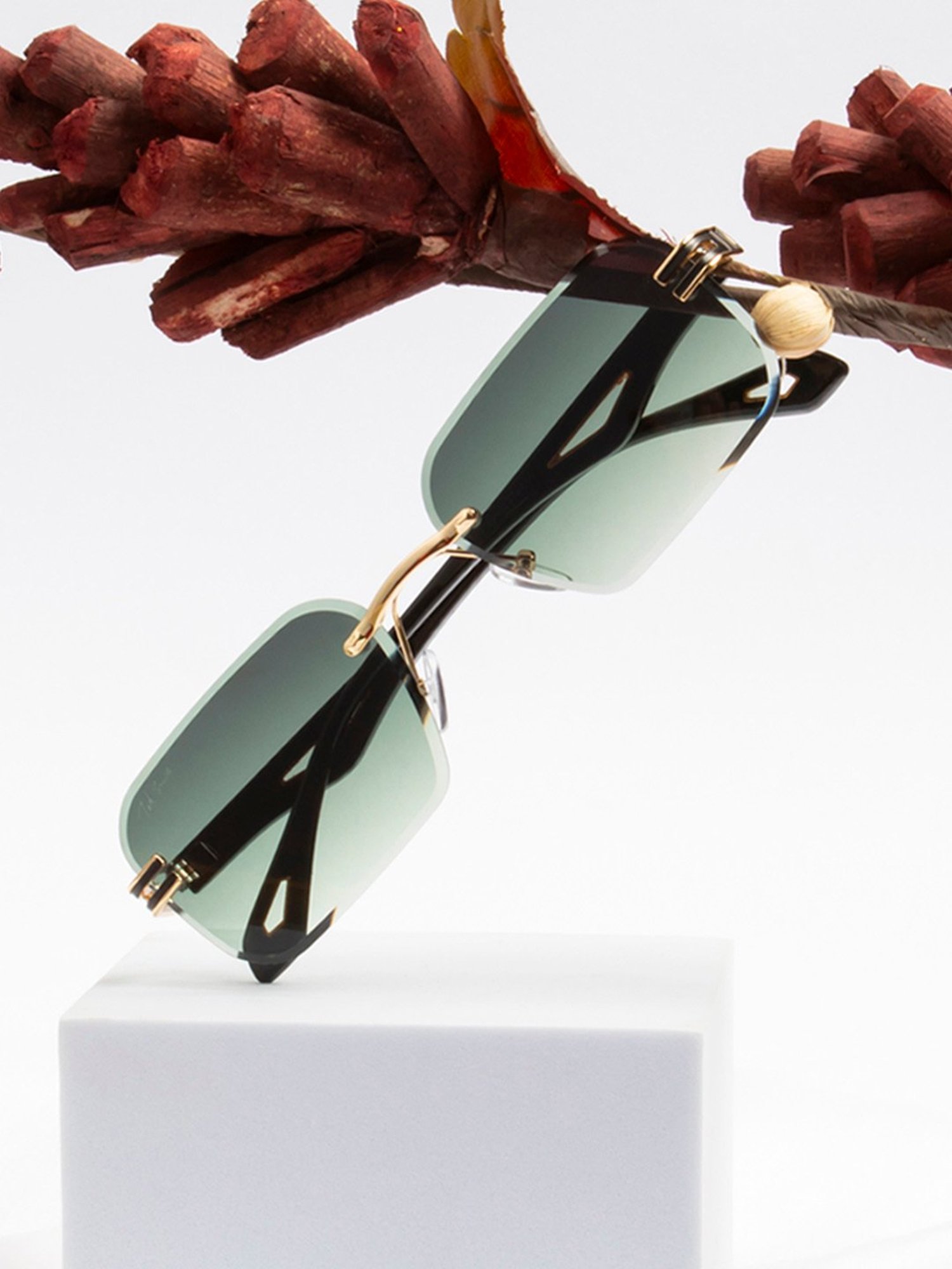 Ted Smith Green Rectangular UV Protection Unisex Sunglasses