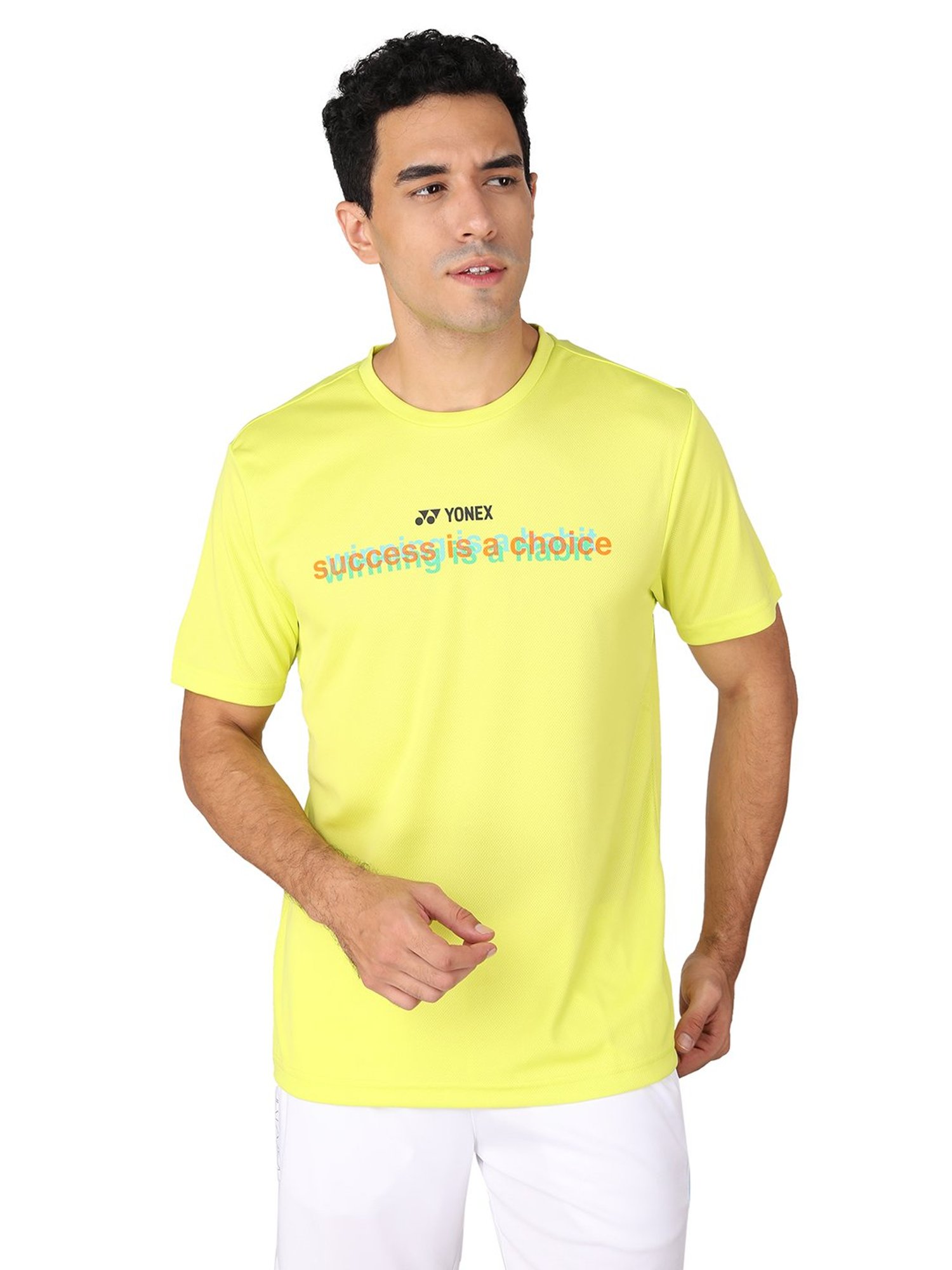 Yonex Lime Yellow Regular Fit Graphic Print Badminton T-Shirt