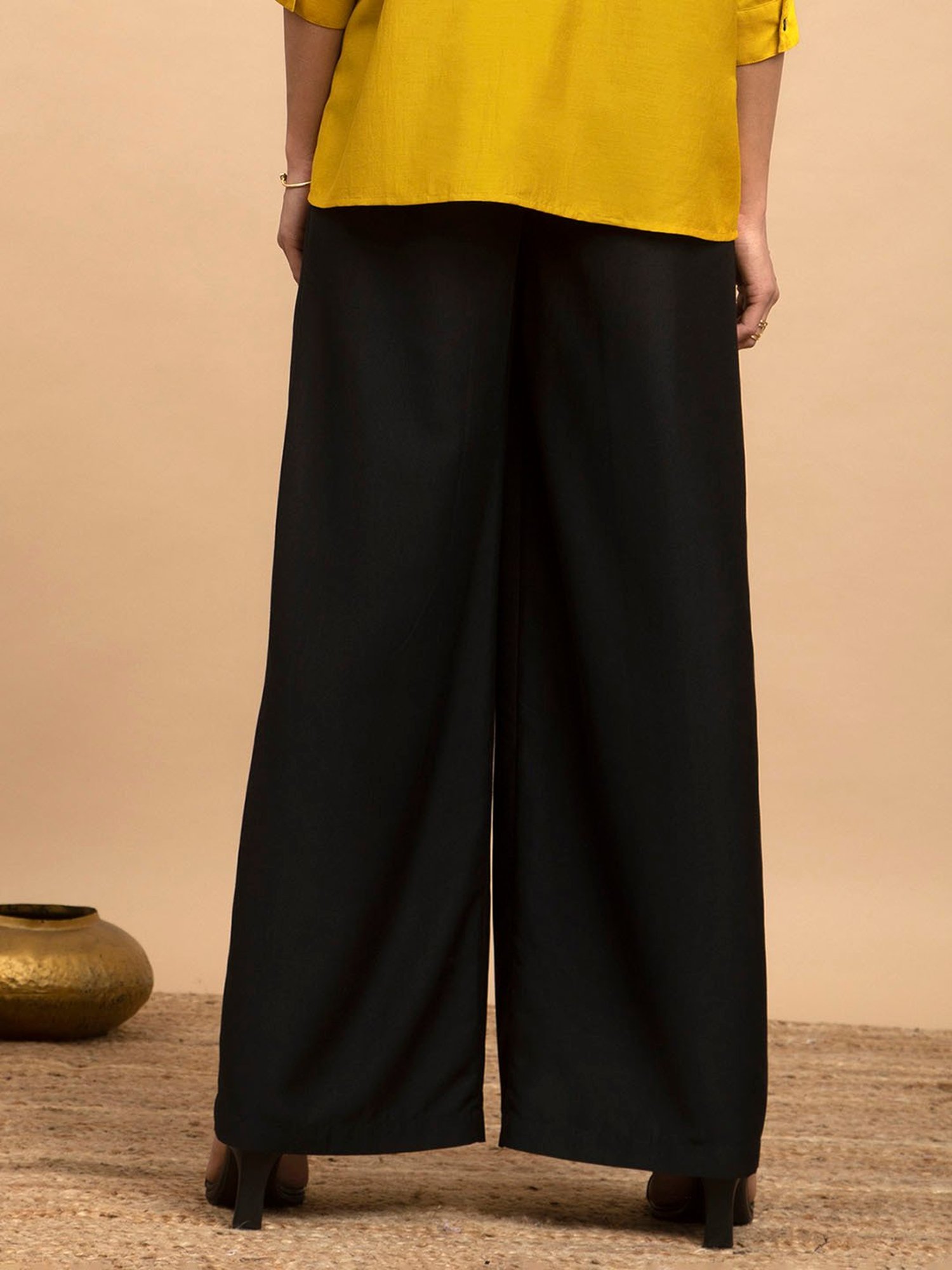 Pink Fort Black Relaxed Fit Trousers