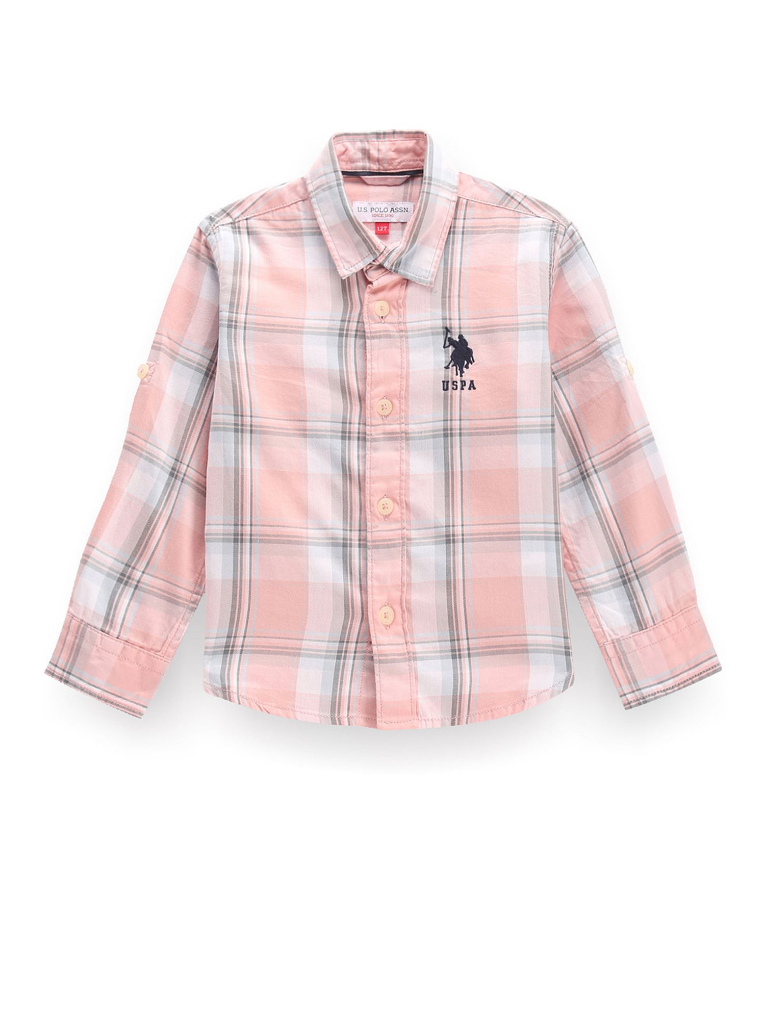 U.S. Polo Assn. Kids Pink Checks Full Sleeves Shirt