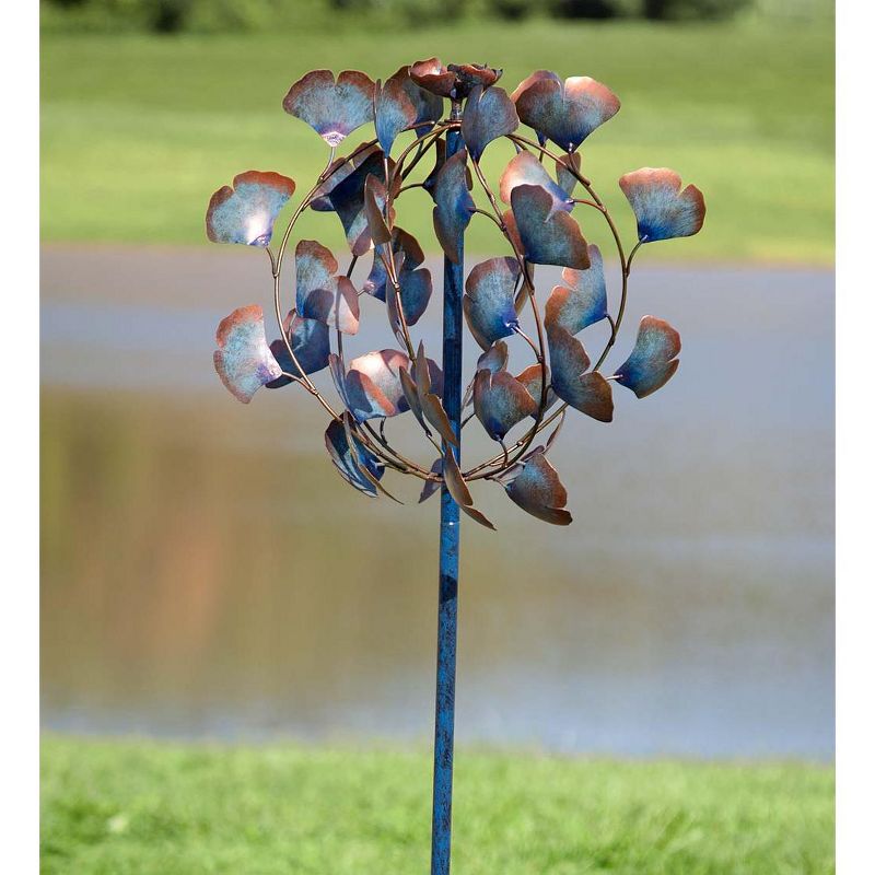 Wind & Weather Aged Copper-Colored Ginkgo Leaf Metal Wind Spinner