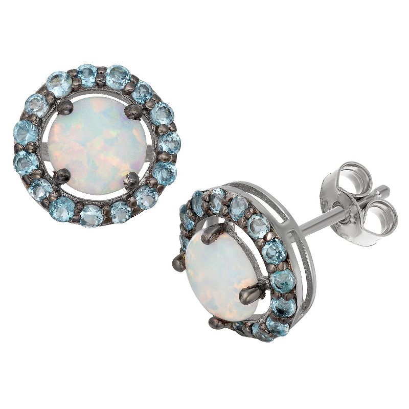 6mm Round-Cut Opal Halo Earrings in Sterling Silver