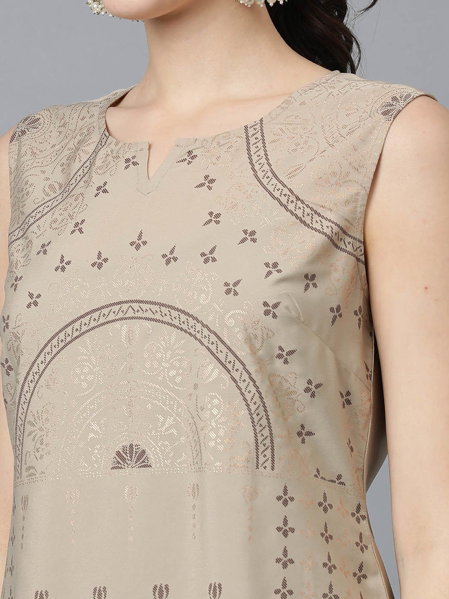 Ziyaa Beige Printed Straight Kurta