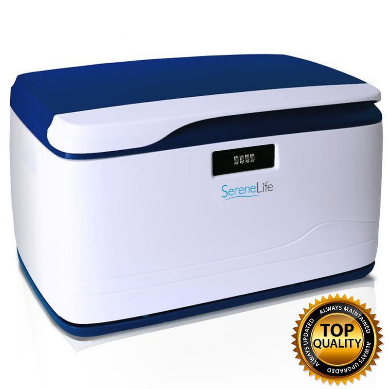 SereneLife 8 Gallon Capacity Safety and Security Locking Key Pad Storage Container Organizer Bin Box, White