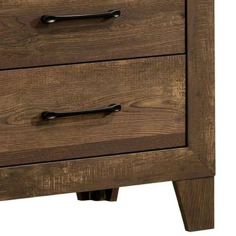 2 Drawer Rustic Wooden Nightstand with Grain Details Brown - Benzara
