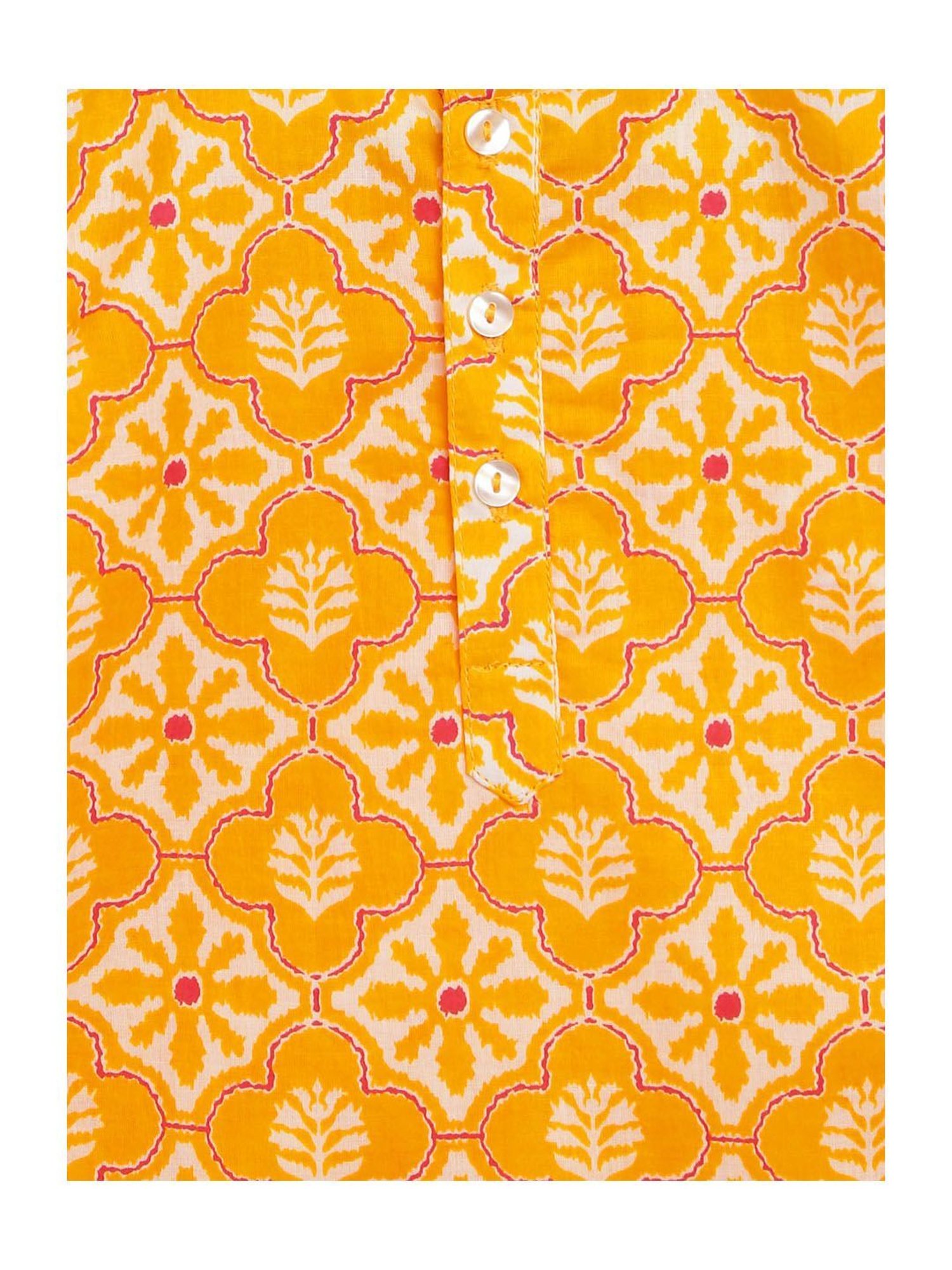 Campana Kids Mustard & Off White Printed Full Sleeves Kurta with Dhoti