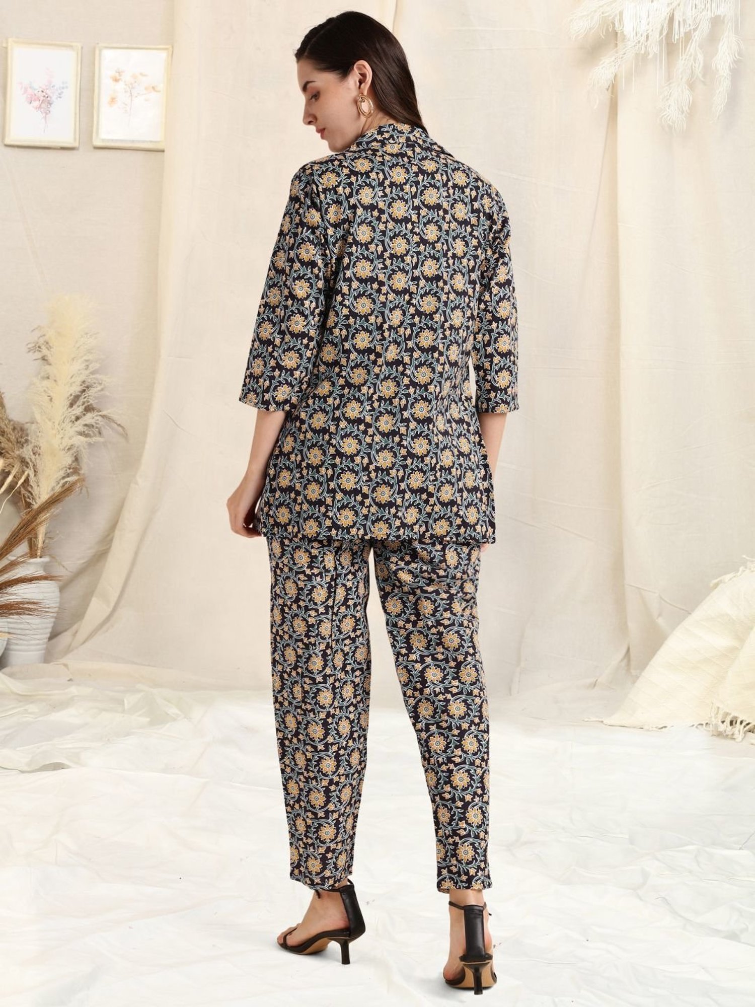 Melon by PlusS Blue Printed Shirt Pant Set