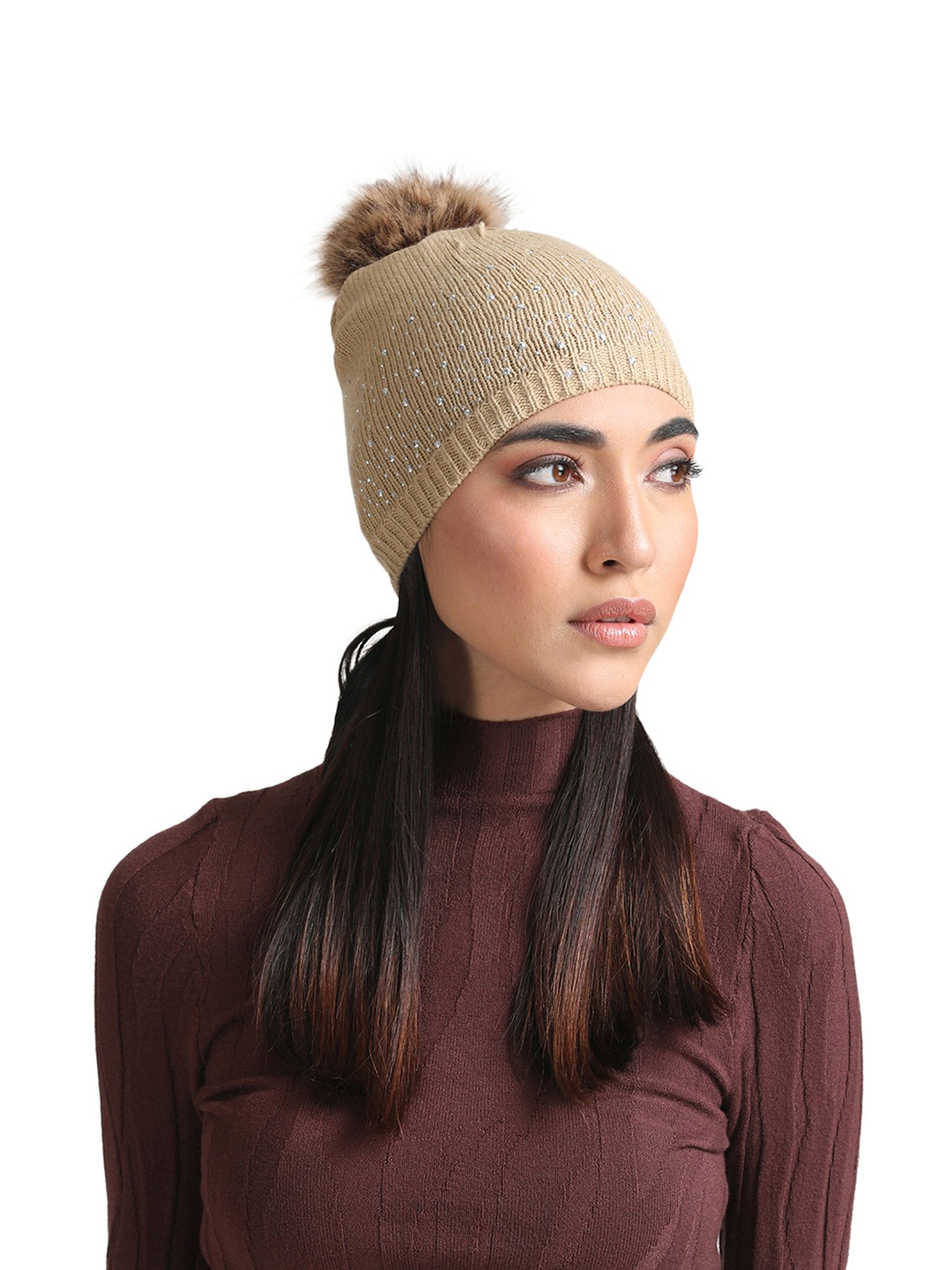 Kazo Beige Embellished Beanies