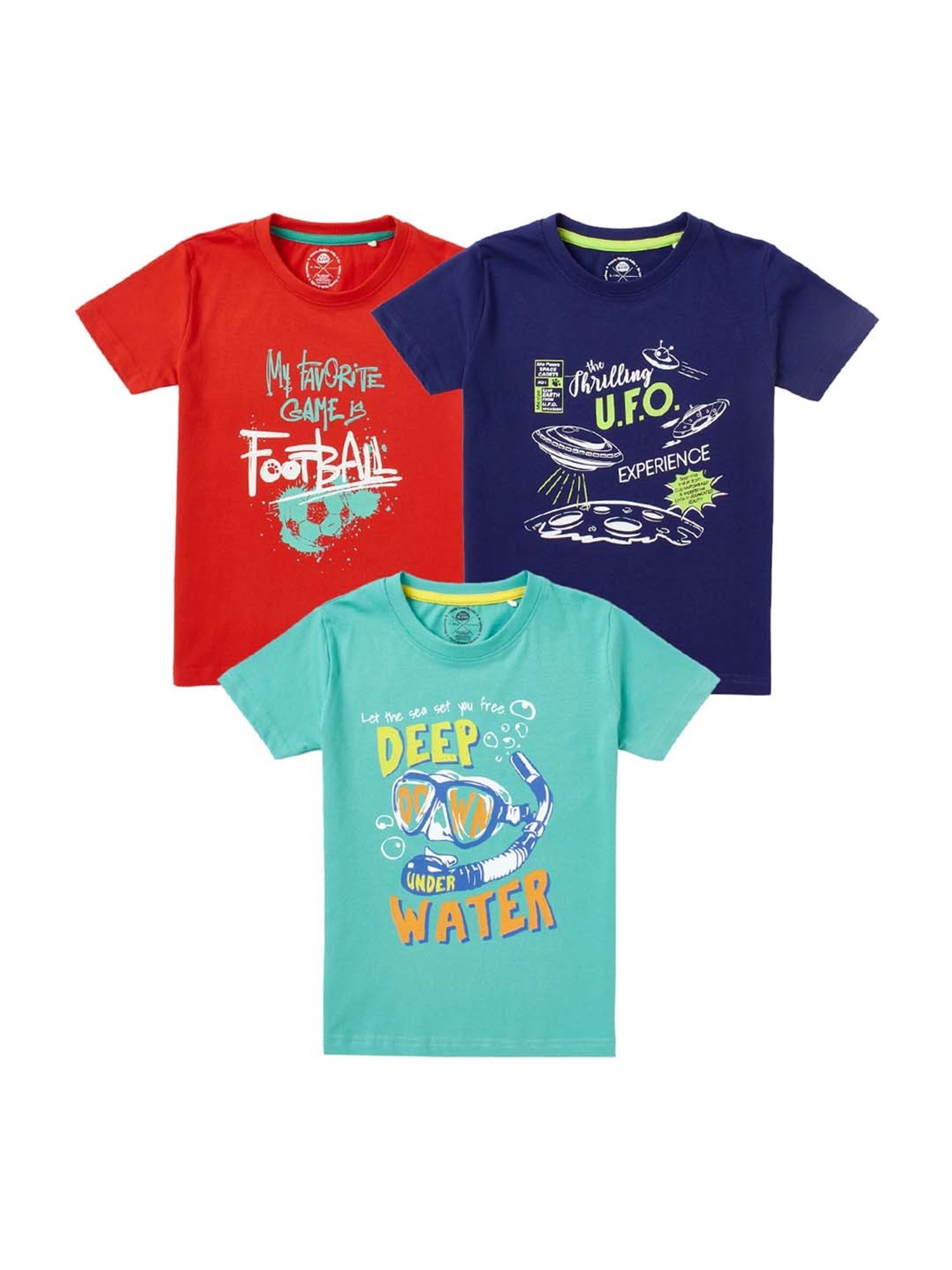 Cub McPaws Kids Multicolor Cotton Printed T-Shirt (Pack of 3)