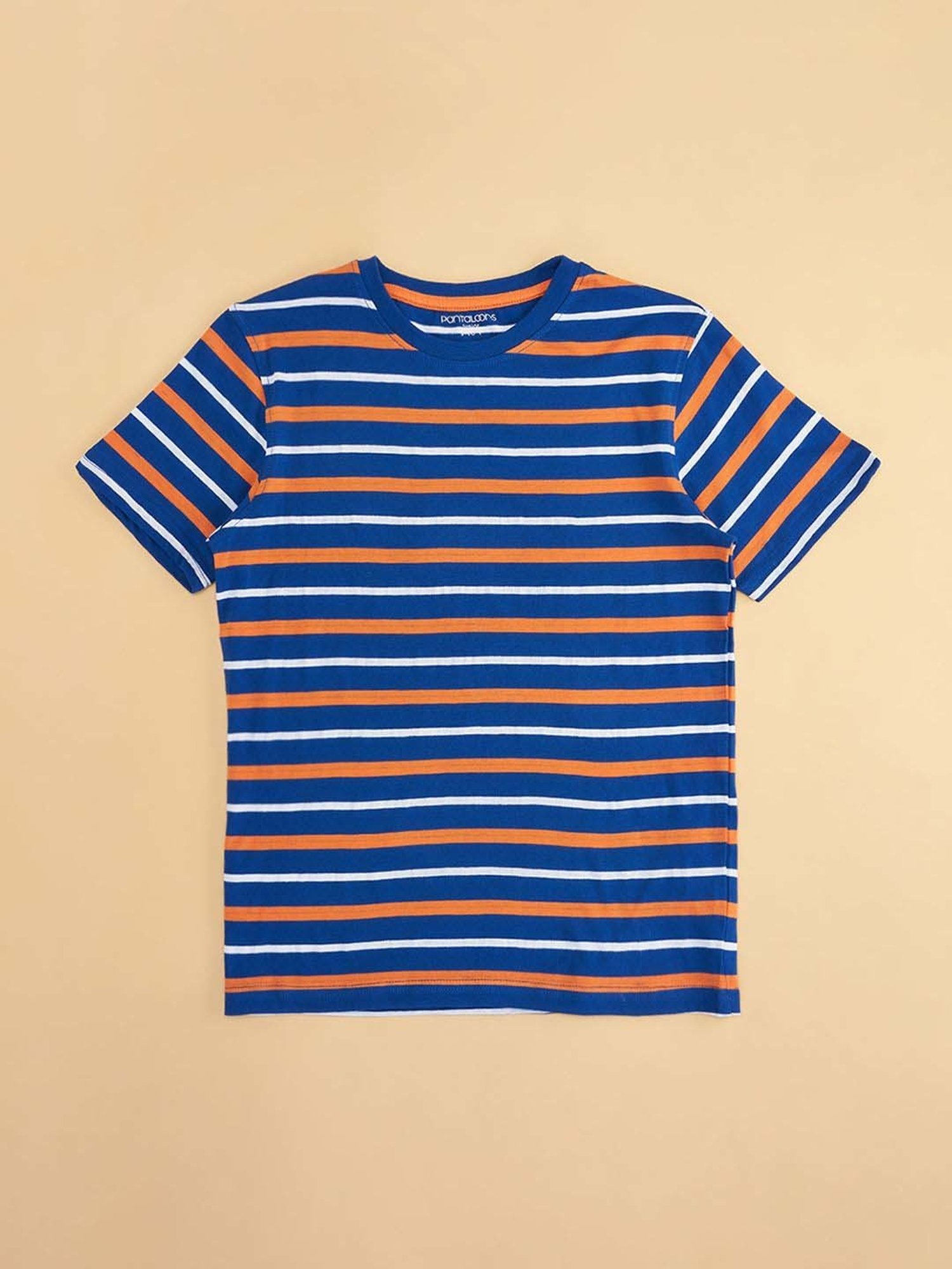 Pantaloons Junior Blue & Orange Cotton Printed T-Shirt
