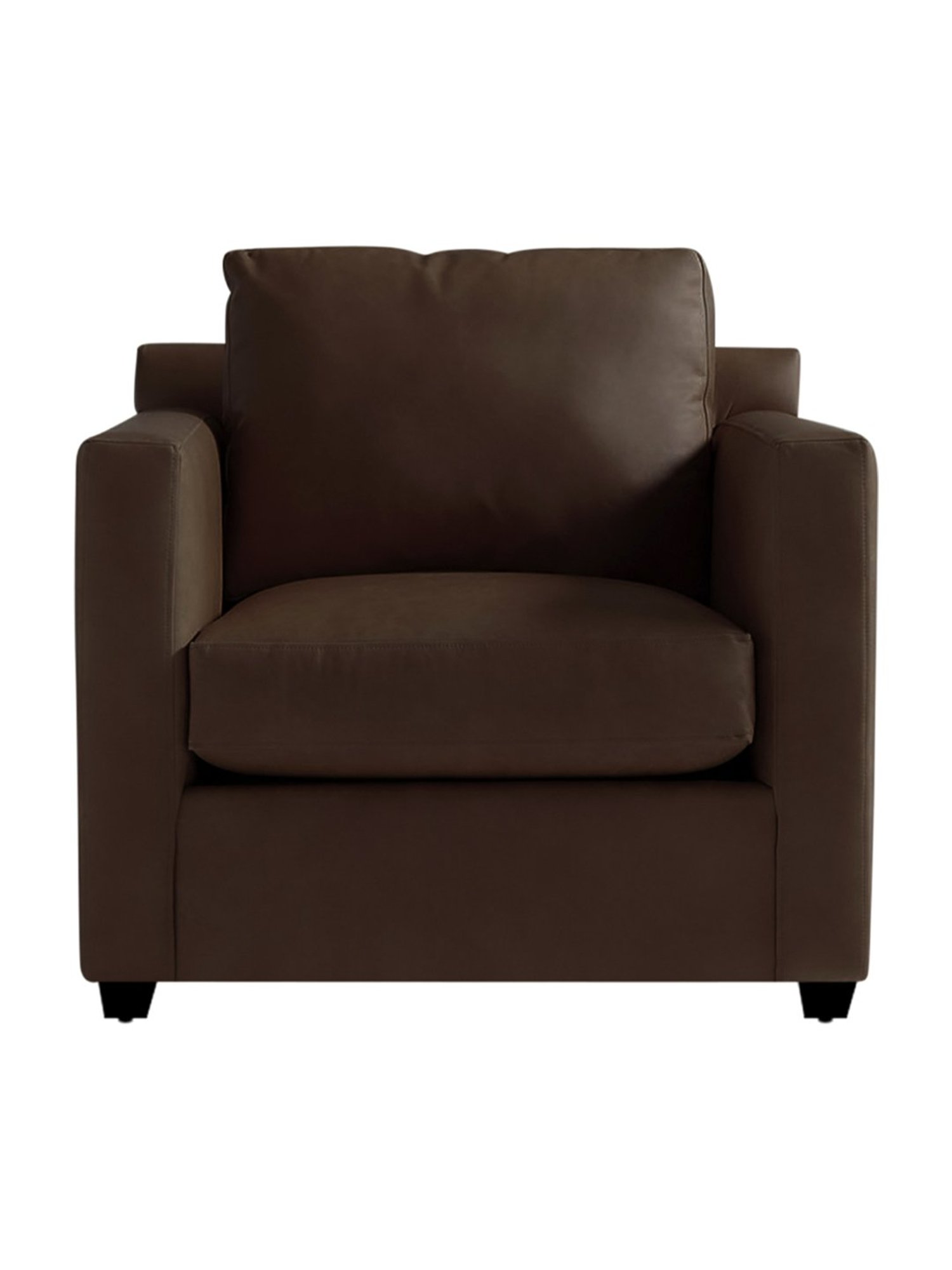 Trevi Olive Brown Leather & Neem Wood 1 Seater Sofa