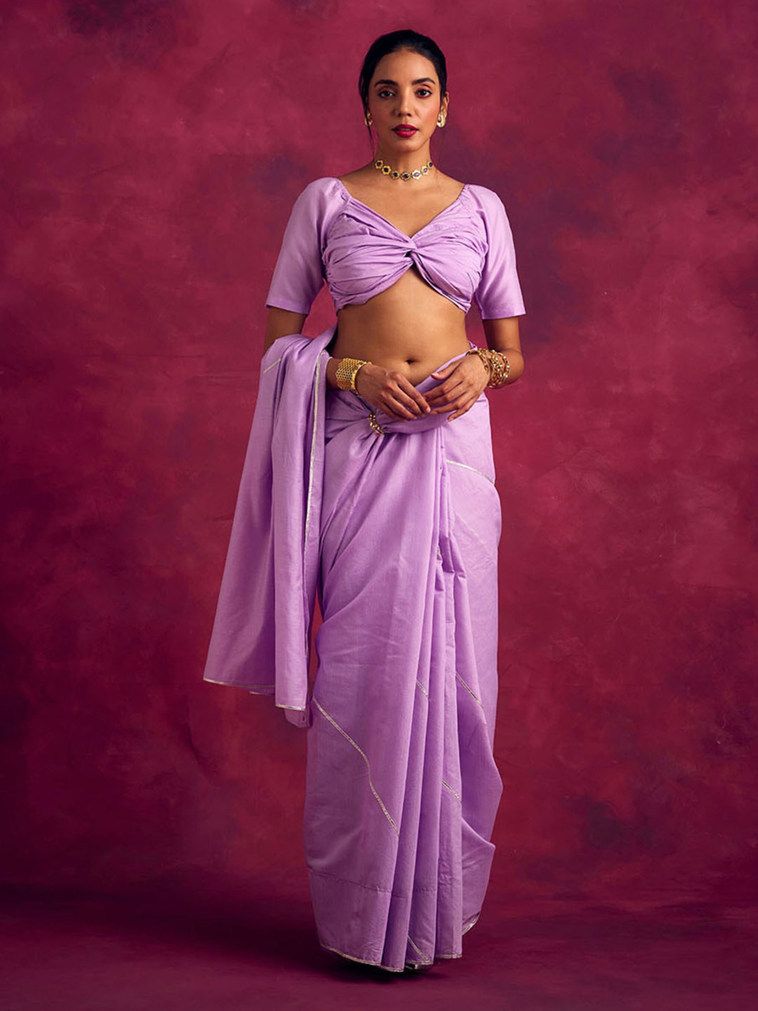 Abhishti Lavender Woven Saree Without Blouse